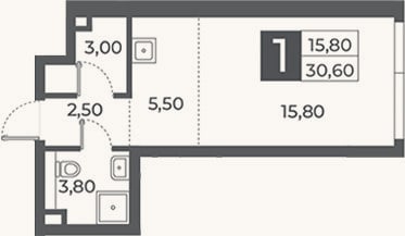 Планировка: Студия, 30,6 м²