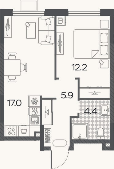 Планировка: 2-к, 39,5 м²