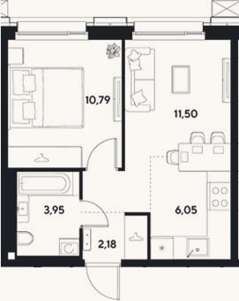 Планировка: 2-к, 34,5 м²