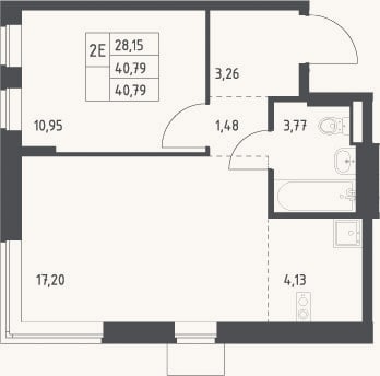 Планировка: 2-к, 40,8 м²