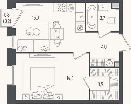 Планировка: 2-к, 41 м²