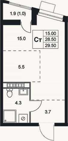 Планировка: Студия, 28,5 м²
