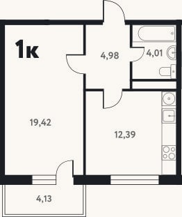 Планировка: 1-к, 40,9 м²