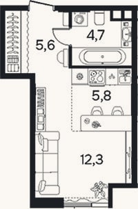 Планировка: Студия, 28,2 м²