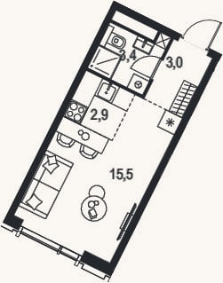 Планировка: Студия, 24,8 м²