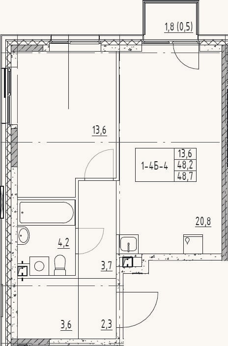 Планировка: 2-к, 48,2 м²