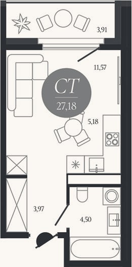 Планировка: Студия, 25,2 м²