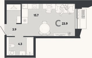Планировка: Студия, 23,9 м²