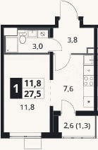 Планировка: Студия, 26,2 м²