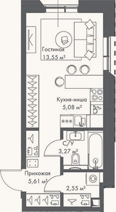 Планировка: Студия, 30,1 м²
