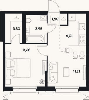 Планировка: 2-к, 37,7 м²