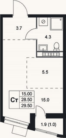 Планировка: Студия, 28,5 м²