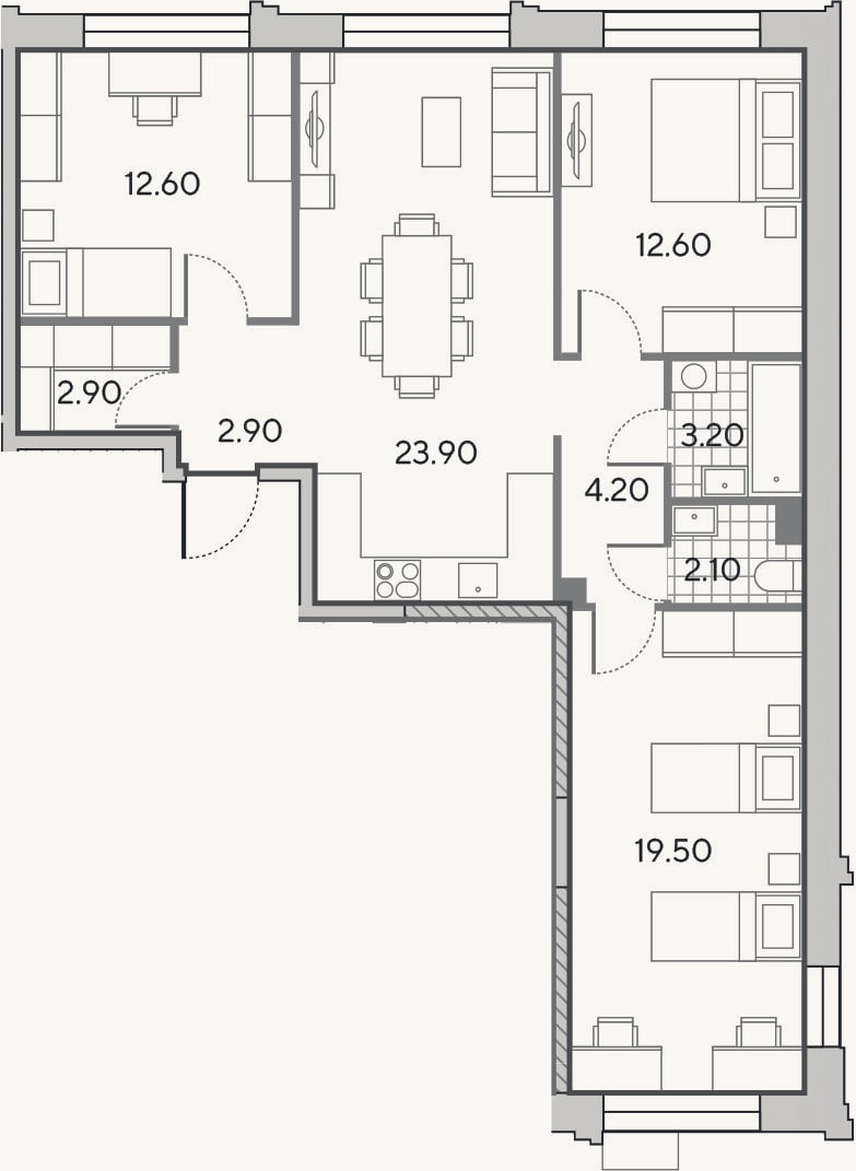 Планировка: 4+ к, 83,9 м²