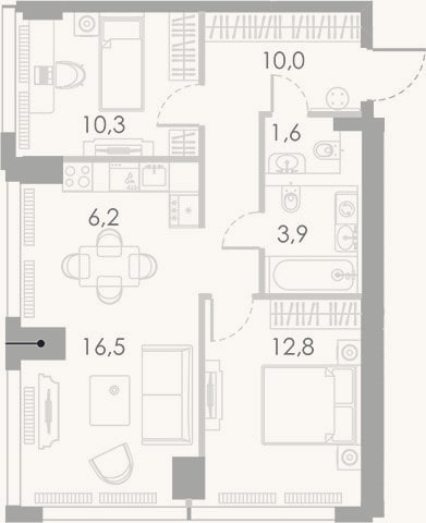 Планировка: 3-к, 61,3 м²