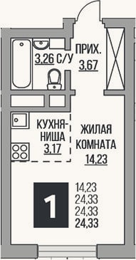 Планировка: Студия, 24,3 м²