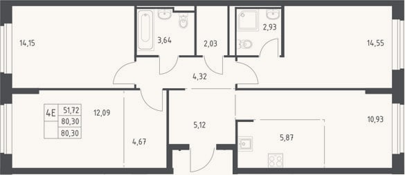 Планировка: 4+ к, 80,3 м²