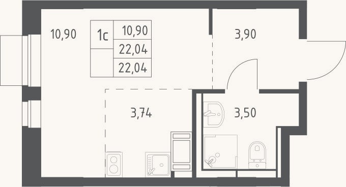 Планировка: Студия, 22 м²