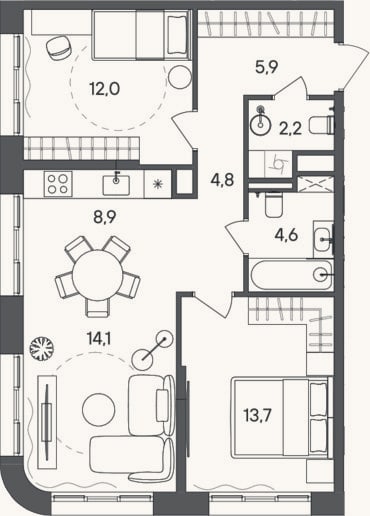 Планировка: 3-к, 66,2 м²