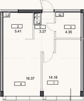 Планировка: 2-к, 43,6 м²