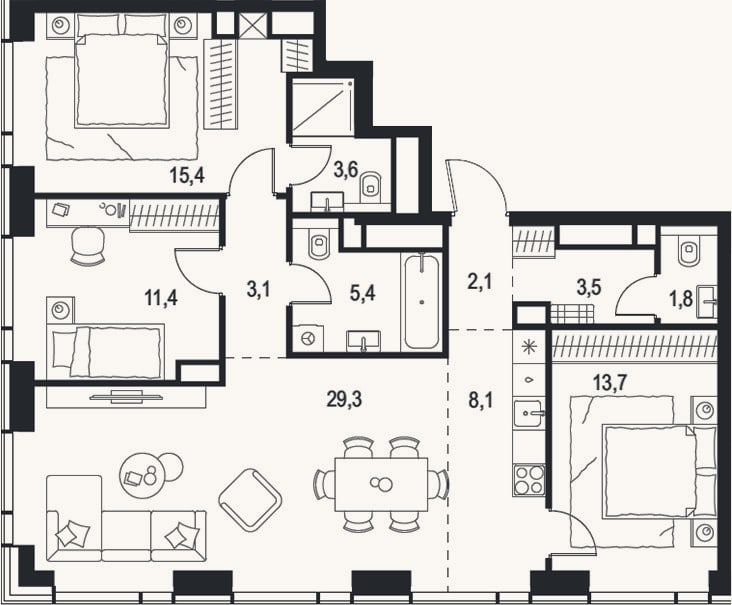 Планировка: 4+ к, 97,4 м²