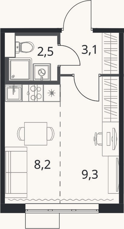 Планировка: Студия, 23,1 м²