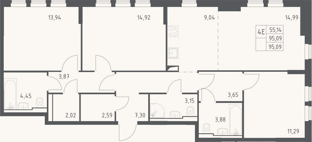Планировка: 4+ к, 95,1 м²