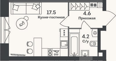 Планировка: Студия, 26,3 м²