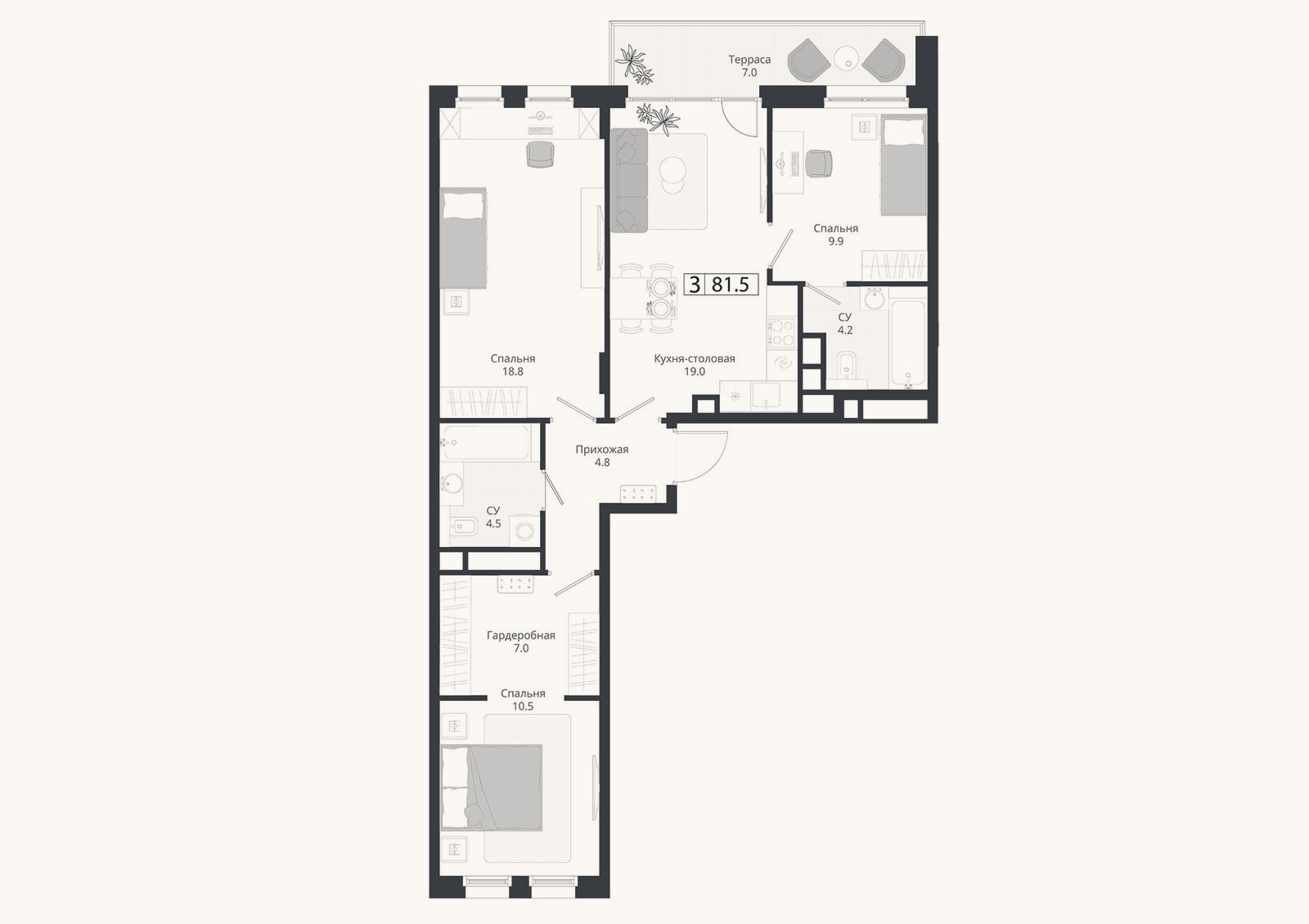 Планировка: 4+ к, 79,4 м²