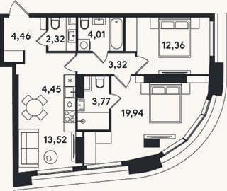 Планировка: 3-к, 68,2 м²
