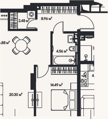 Планировка: 2-к, 57,7 м²