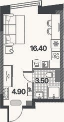 Планировка: Студия, 24,8 м²