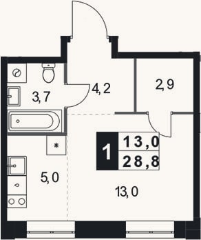 Планировка: Студия, 28,8 м²