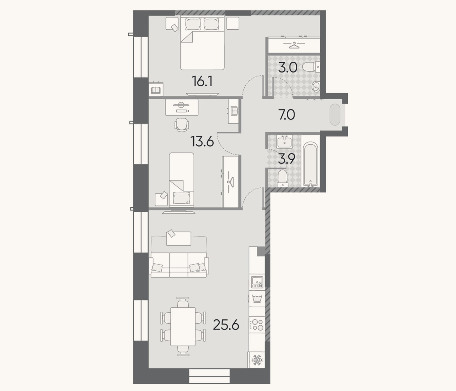 Планировка: 3-к, 69,2 м²