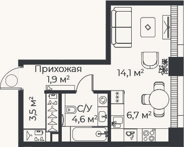 Планировка: Студия, 30,8 м²