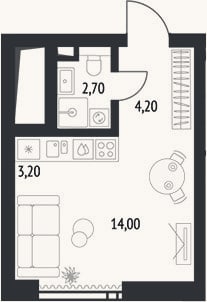 Планировка: Студия, 25,6 м²