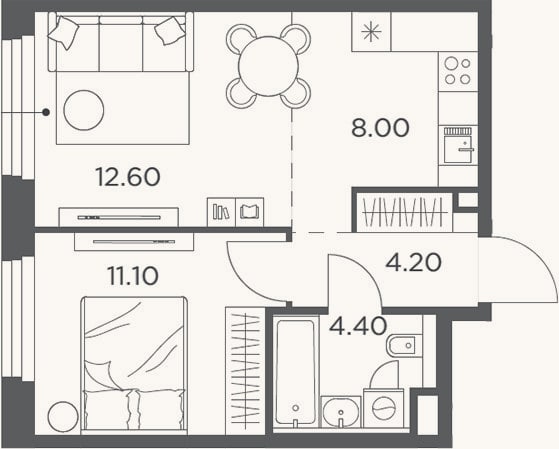 Планировка: 2-к, 40,3 м²