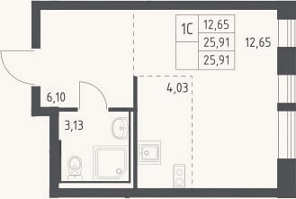 Планировка: Студия, 25,9 м²