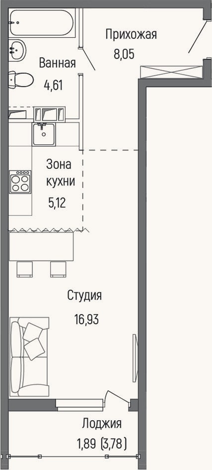 Планировка: Студия, 34,7 м²
