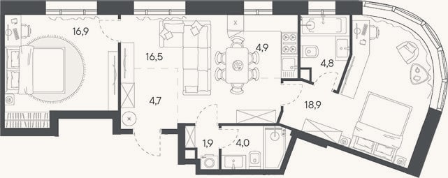 Планировка: 3-к, 72,6 м²