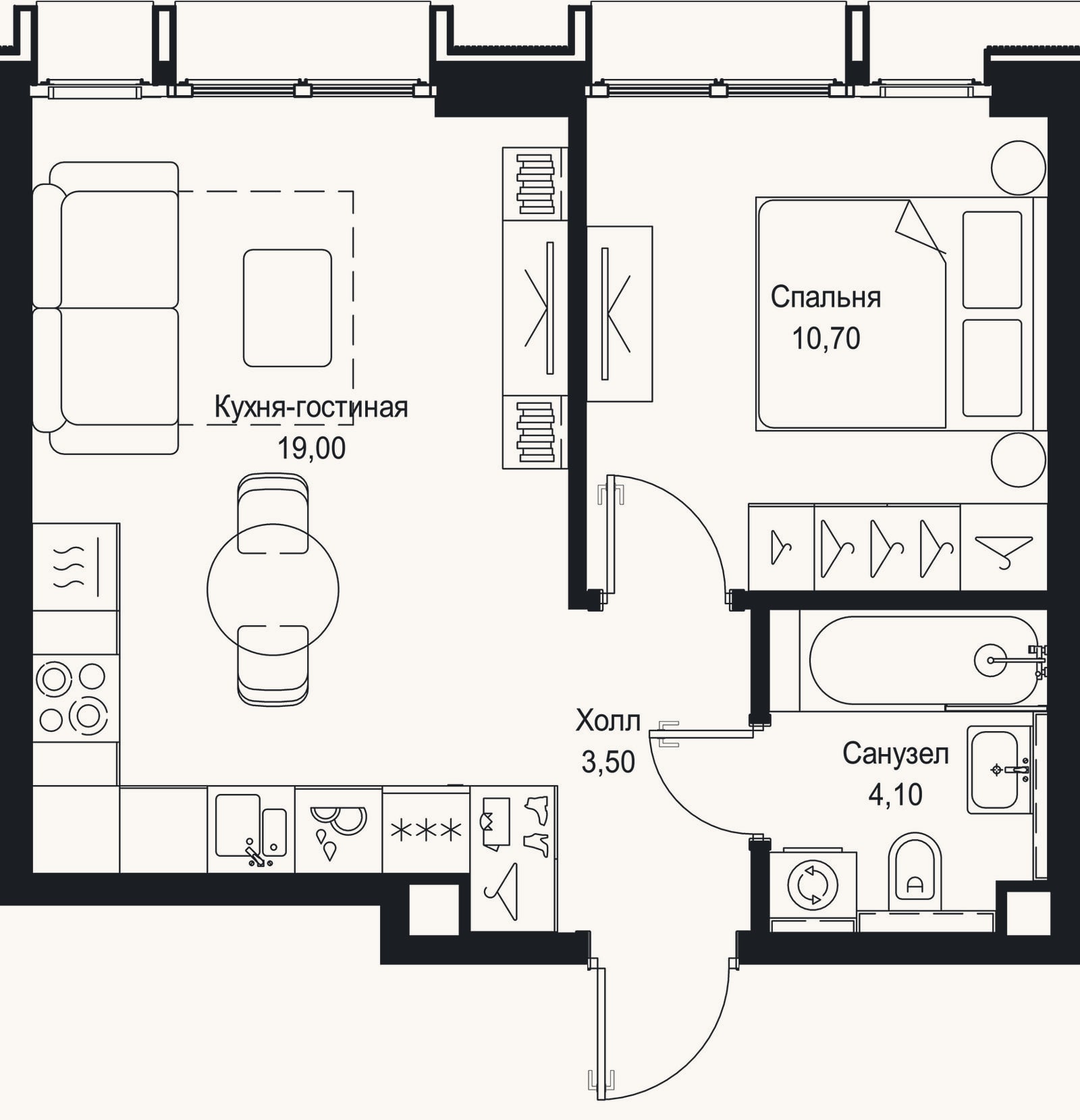 Планировка: 2-к, 37,3 м²