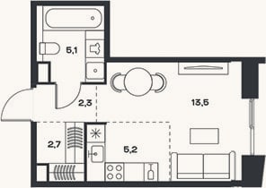 Планировка: Студия, 28,8 м²