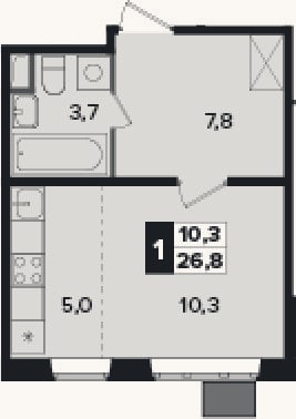 Планировка: Студия, 26,8 м²