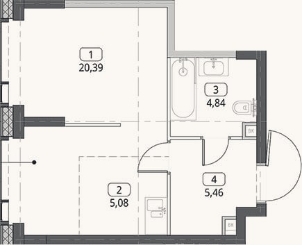 Планировка: Студия, 35,8 м²
