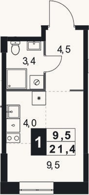 Планировка: Студия, 21,4 м²