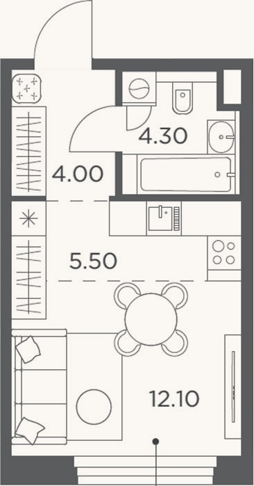 Планировка: Студия, 25,9 м²