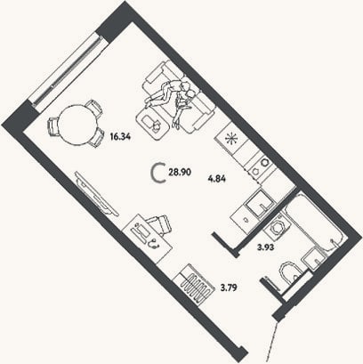 Планировка: Студия, 28,9 м²