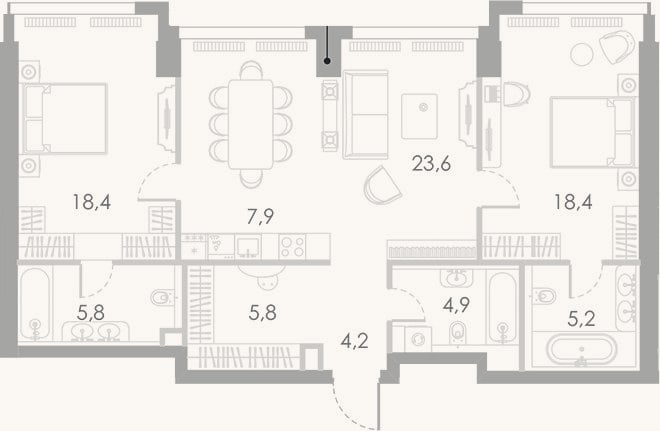 Планировка: 3-к, 94,2 м²