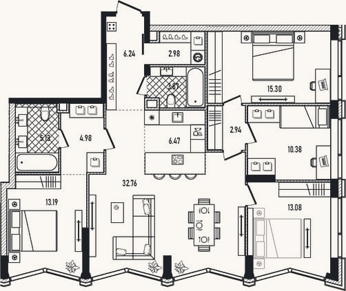 Планировка: 4+ к, 117,3 м²