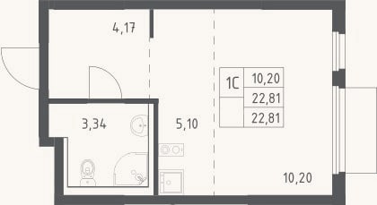 Планировка: Студия, 22,8 м²