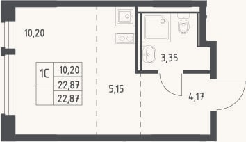 Планировка: Студия, 22,9 м²